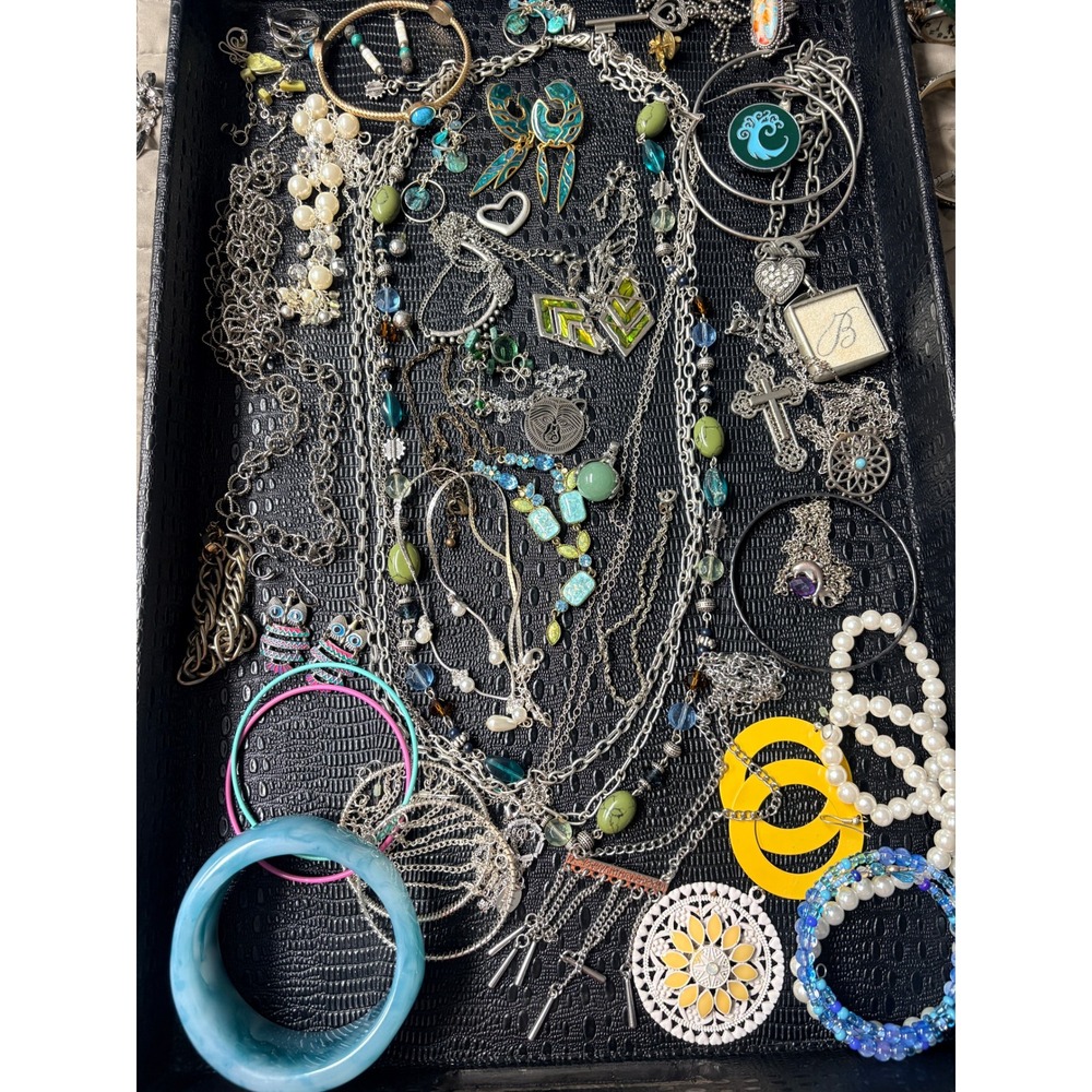Mixed Fashion Bulk Jewelry Lot Wearable to Craft Pieces 1lb 6oz